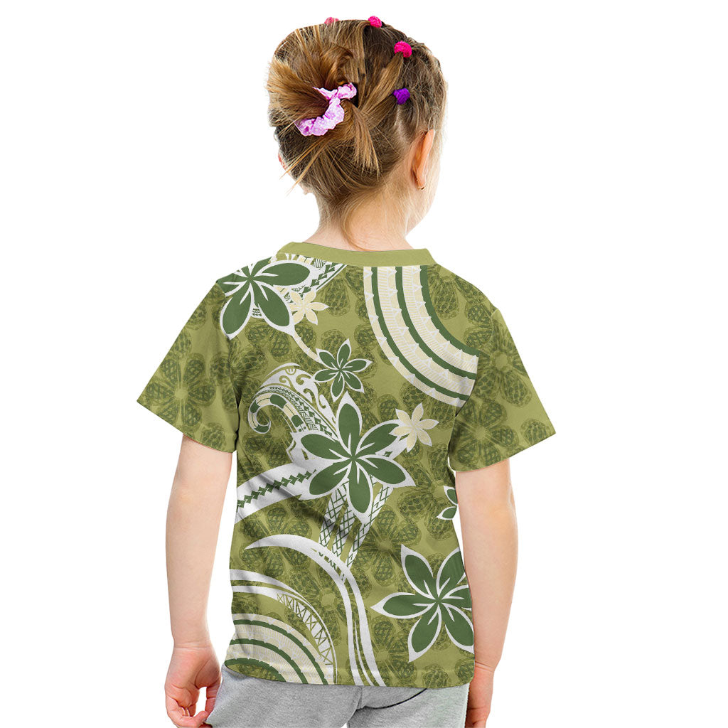 Hawaii Pupuala Plumeria Olive Green Kid T Shirt Polynesian Pattern LT01 - Polynesian Pride
