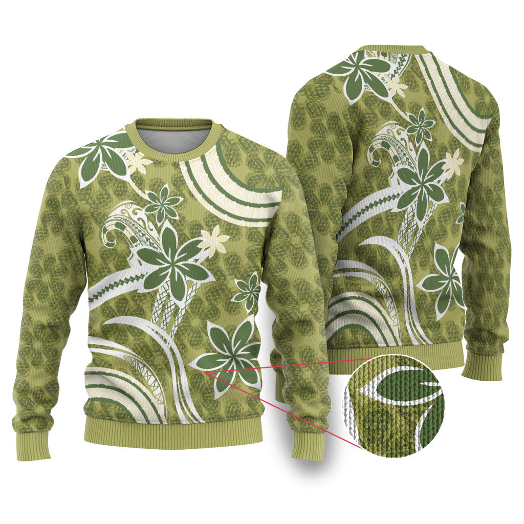 Hawaii Pupuala Plumeria Olive Green Ugly Christmas Sweater Polynesian Pattern LT01 Olive Green - Polynesian Pride