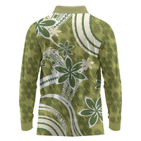 Hawaii Pupuala Plumeria Olive Green Long Sleeve Polo Shirt Polynesian Pattern LT01 - Polynesian Pride