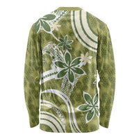 Hawaii Pupuala Plumeria Olive Green Long Sleeve Shirt Polynesian Pattern LT01 - Polynesian Pride