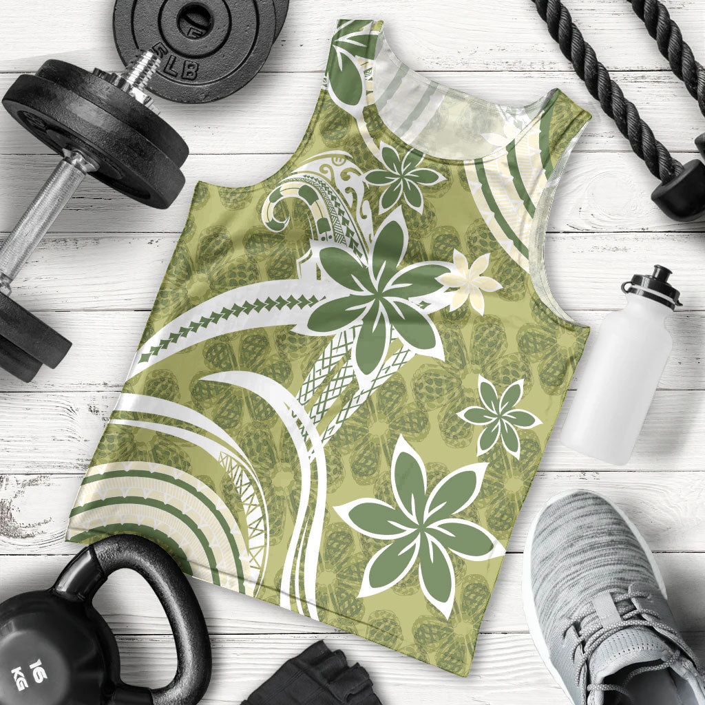 Hawaii Pupuala Plumeria Olive Green Men Tank Top Polynesian Pattern LT01 - Polynesian Pride