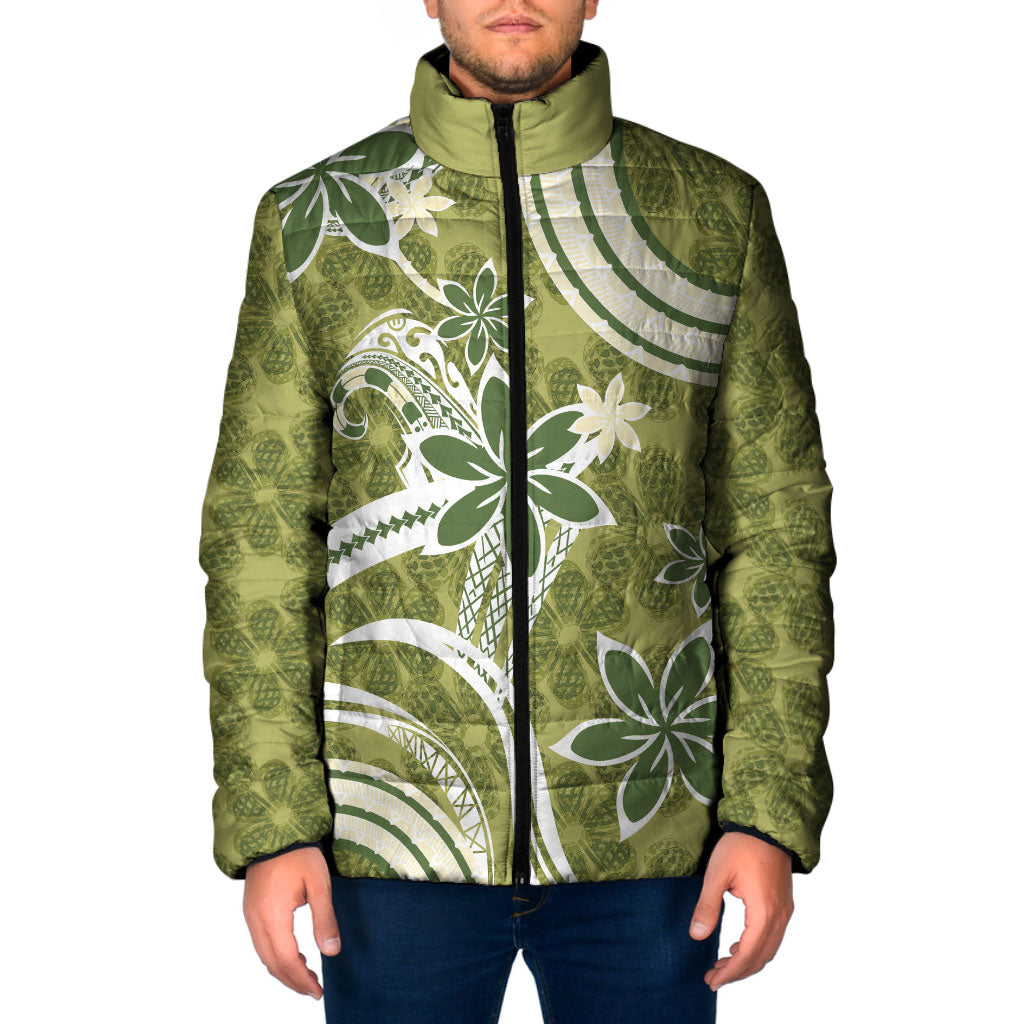 Hawaii Pupuala Plumeria Olive Green Padded Jacket Polynesian Pattern LT01 Men Olive Green - Polynesian Pride