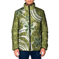 Hawaii Pupuala Plumeria Olive Green Padded Jacket Polynesian Pattern LT01 Men Olive Green - Polynesian Pride