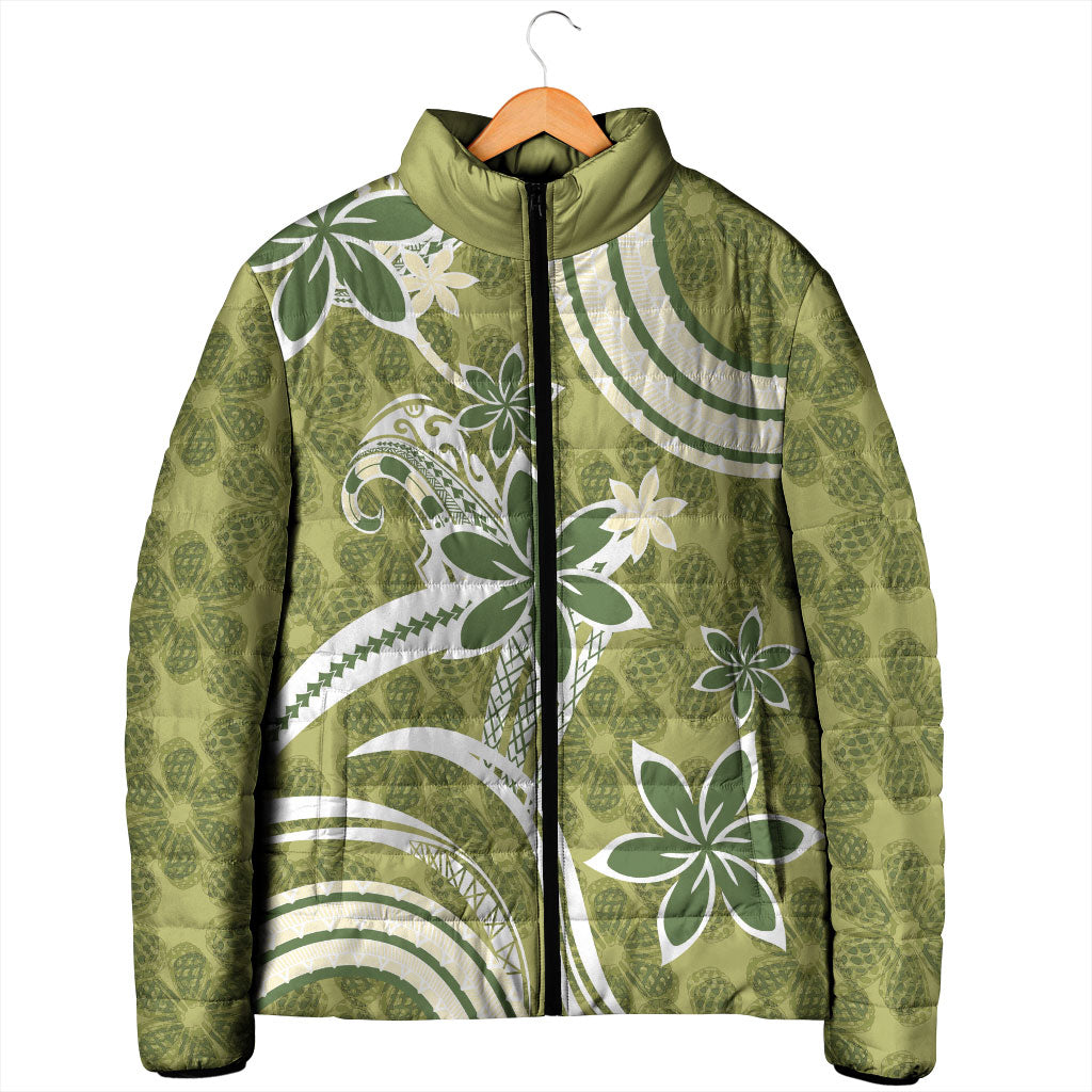 Hawaii Pupuala Plumeria Olive Green Padded Jacket Polynesian Pattern LT01 - Polynesian Pride