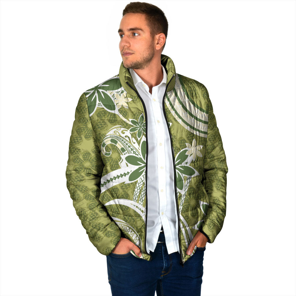 Hawaii Pupuala Plumeria Olive Green Padded Jacket Polynesian Pattern LT01 - Polynesian Pride