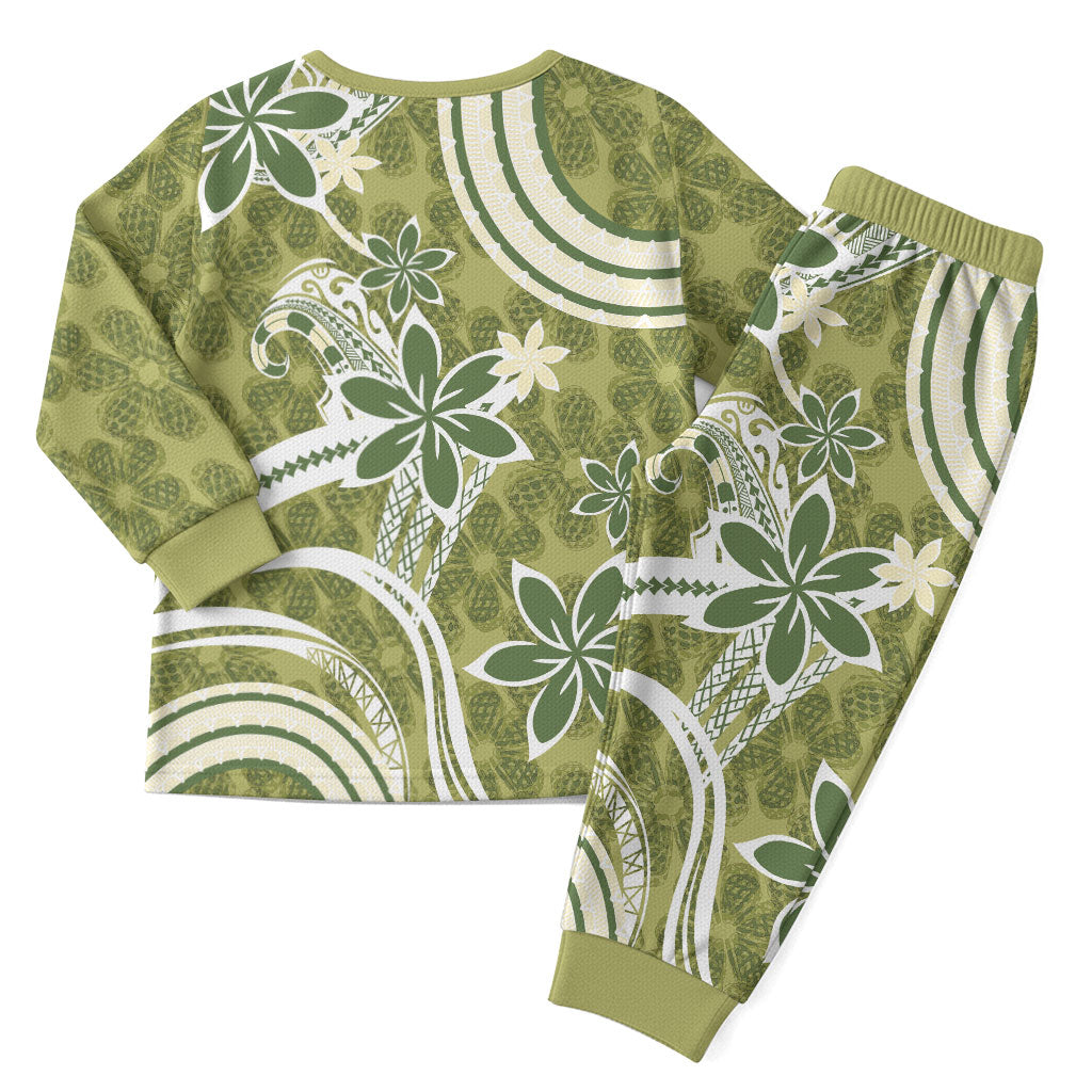 Hawaii Pupuala Plumeria Olive Green Christmas Pajama Set Polynesian Pattern LT01 - Polynesian Pride