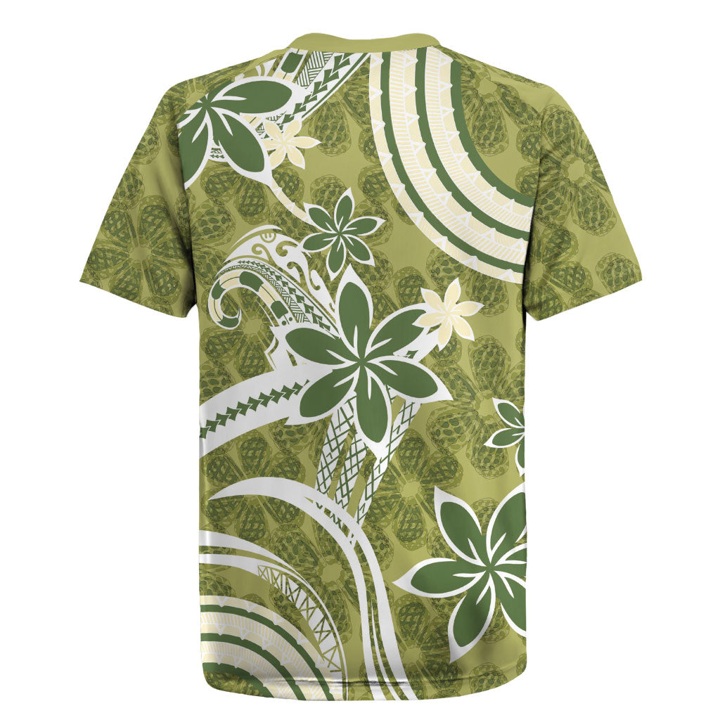 Hawaii Pupuala Plumeria Olive Green Rugby Jersey Polynesian Pattern LT01 - Polynesian Pride