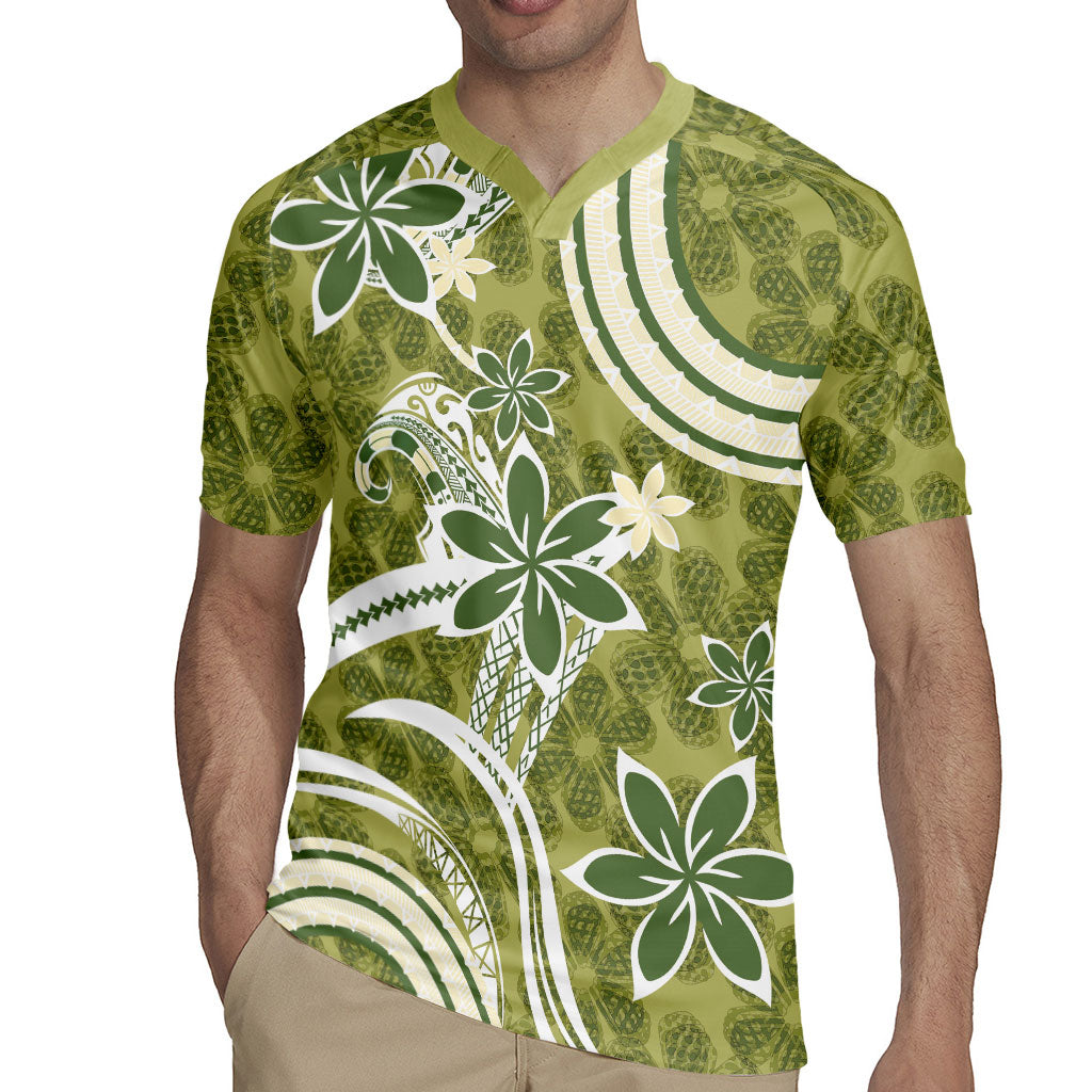 Hawaii Pupuala Plumeria Olive Green Rugby Jersey Polynesian Pattern LT01 - Polynesian Pride