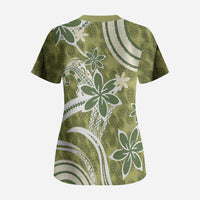 Hawaii Pupuala Plumeria Olive Green Scrub Top Polynesian Pattern LT01 - Polynesian Pride