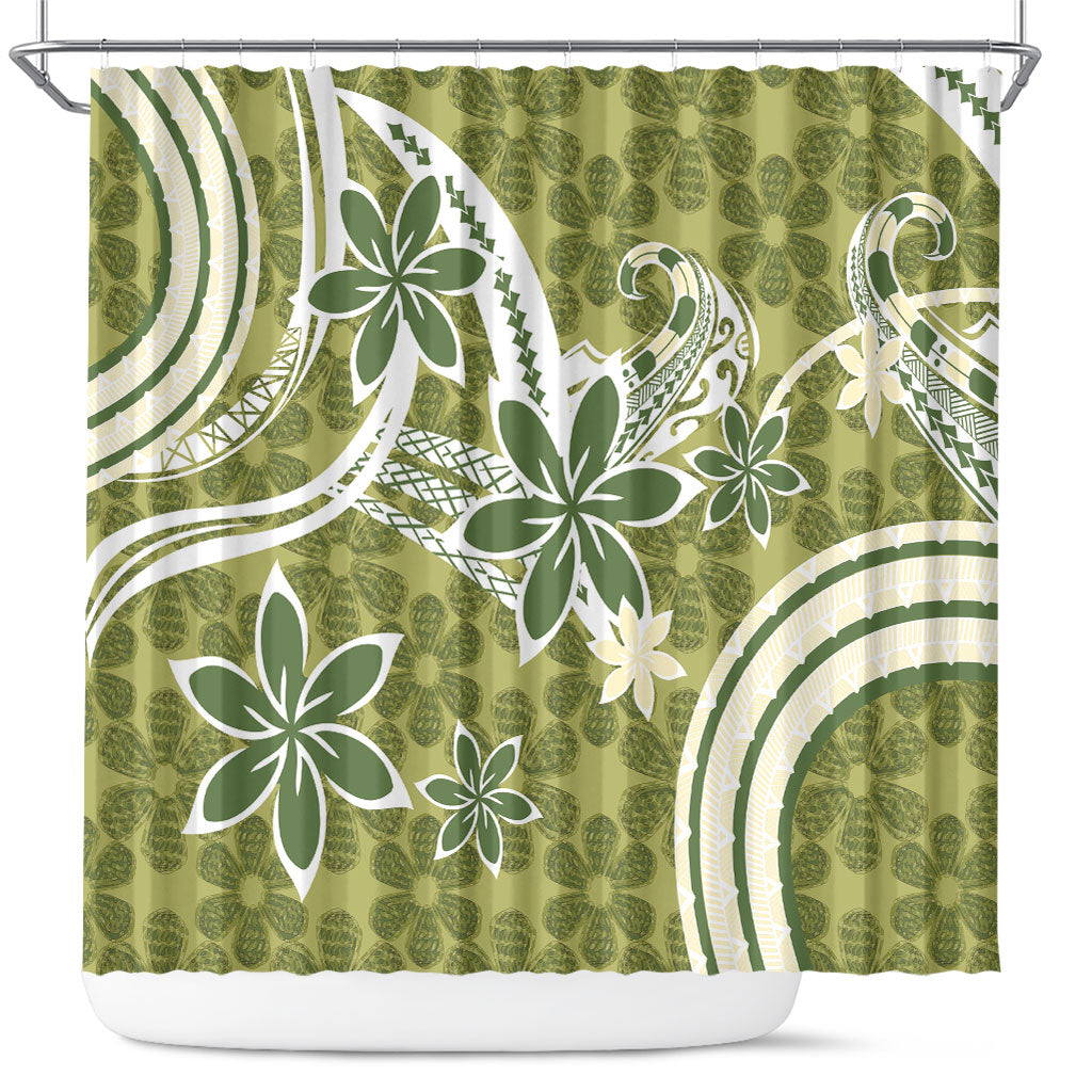 Hawaii Pupuala Plumeria Olive Green Shower Curtain Polynesian Pattern LT01 Olive Green - Polynesian Pride