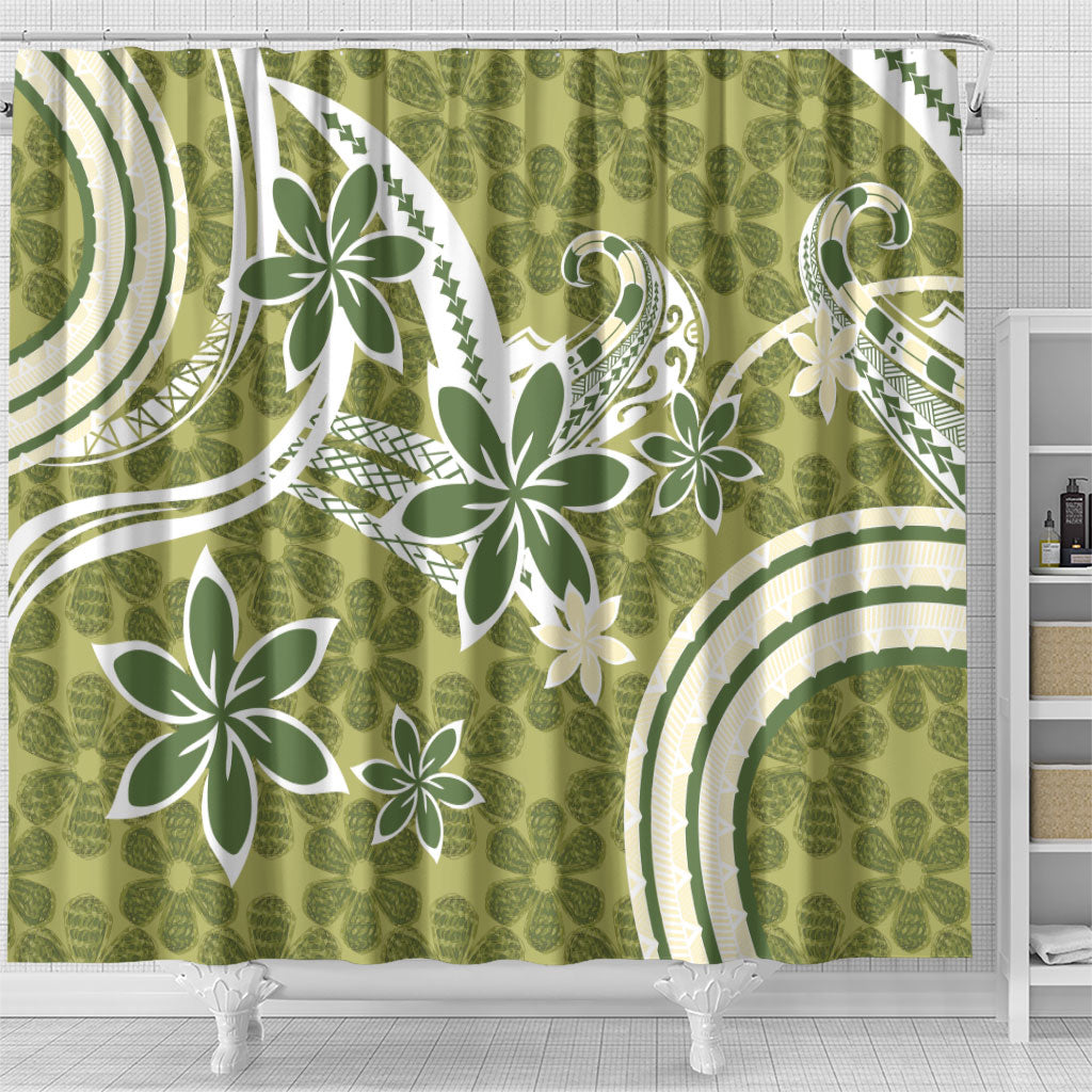 Hawaii Pupuala Plumeria Olive Green Shower Curtain Polynesian Pattern LT01 - Polynesian Pride
