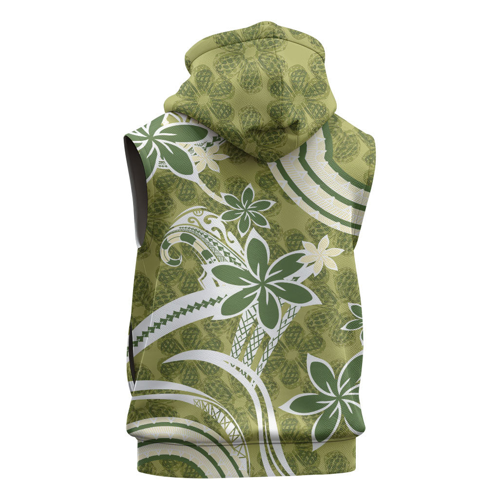 Hawaii Pupuala Plumeria Olive Green Sleeveless Zip Hoodie Polynesian Pattern LT01 - Polynesian Pride