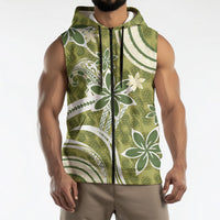 Hawaii Pupuala Plumeria Olive Green Sleeveless Zip Hoodie Polynesian Pattern LT01 - Polynesian Pride