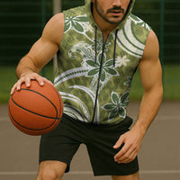 Hawaii Pupuala Plumeria Olive Green Sleeveless Zip Hoodie Polynesian Pattern LT01 - Polynesian Pride