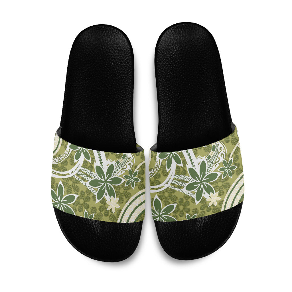 Hawaii Pupuala Plumeria Olive Green Slide Sandals Polynesian Pattern LT01 Olive Green - Polynesian Pride