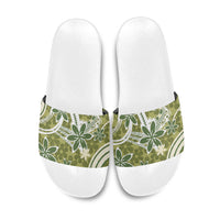 Hawaii Pupuala Plumeria Olive Green Slide Sandals Polynesian Pattern LT01 Olive Green - Polynesian Pride