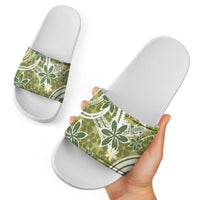 Hawaii Pupuala Plumeria Olive Green Slide Sandals Polynesian Pattern LT01 - Polynesian Pride