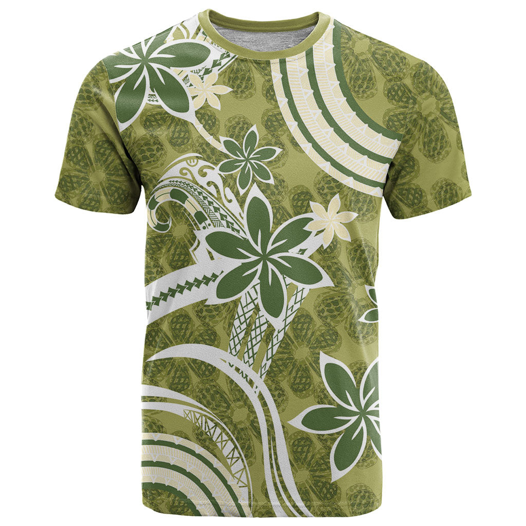 Hawaii Pupuala Plumeria Olive Green T Shirt Polynesian Pattern LT01 Olive Green - Polynesian Pride