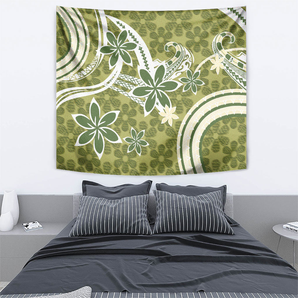 Hawaii Pupuala Plumeria Olive Green Tapestry Polynesian Pattern LT01 - Polynesian Pride