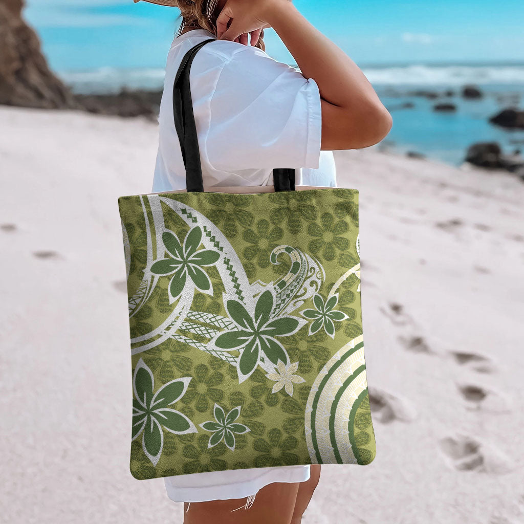Hawaii Pupuala Plumeria Olive Green Tote Bag Polynesian Pattern LT01 - Polynesian Pride