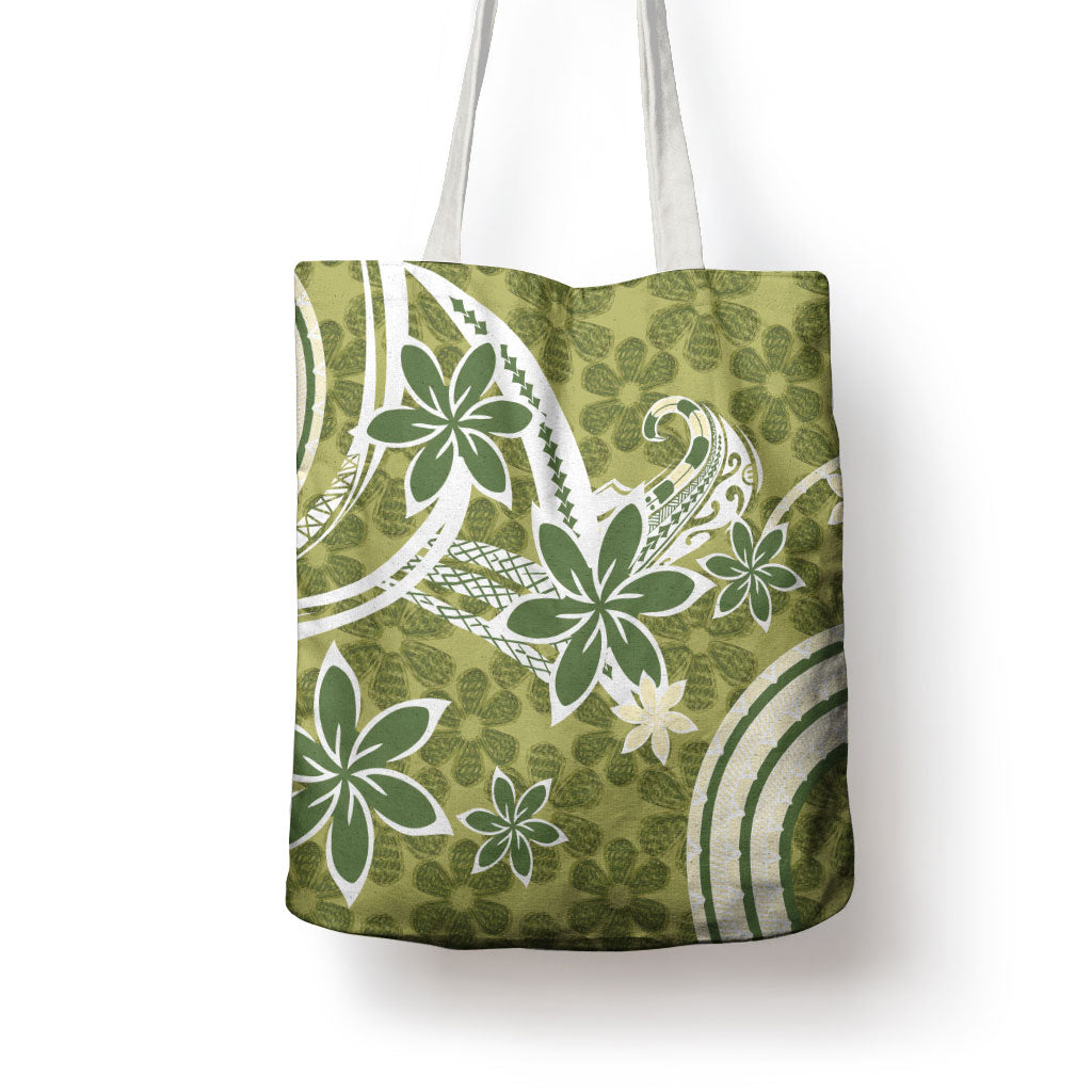 Hawaii Pupuala Plumeria Olive Green Tote Bag Polynesian Pattern LT01 - Polynesian Pride