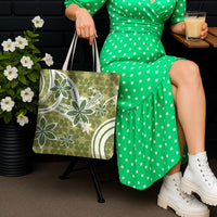 Hawaii Pupuala Plumeria Olive Green Tote Bag Polynesian Pattern LT01 - Polynesian Pride