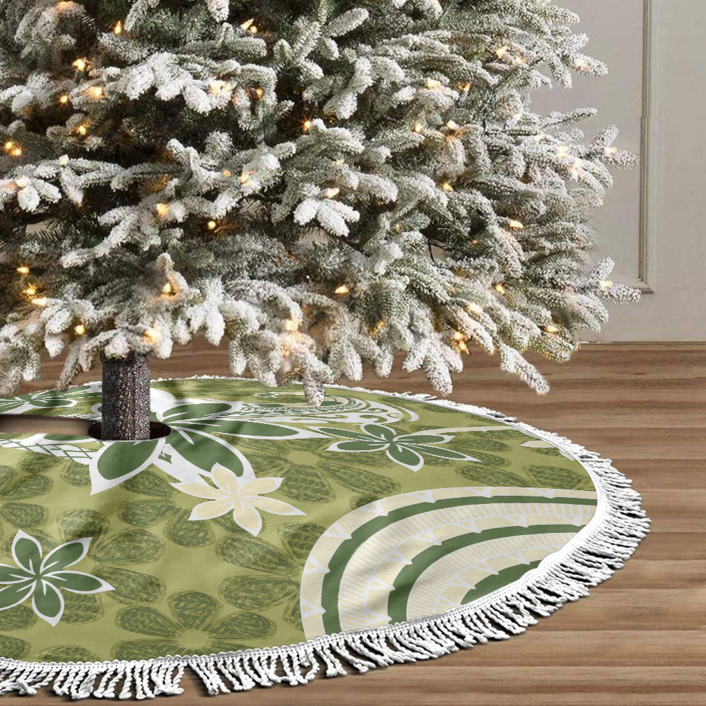 Hawaii Pupuala Plumeria Olive Green Tree Skirt Polynesian Pattern LT01 - Polynesian Pride