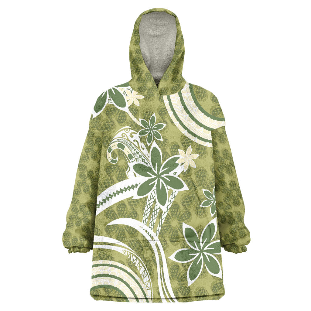 Hawaii Pupuala Plumeria Olive Green Wearable Blanket Hoodie Polynesian Pattern LT01 One Size Olive Green - Polynesian Pride