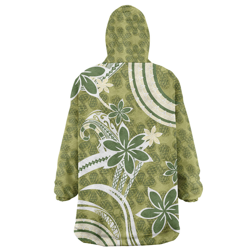 Hawaii Pupuala Plumeria Olive Green Wearable Blanket Hoodie Polynesian Pattern LT01 - Polynesian Pride