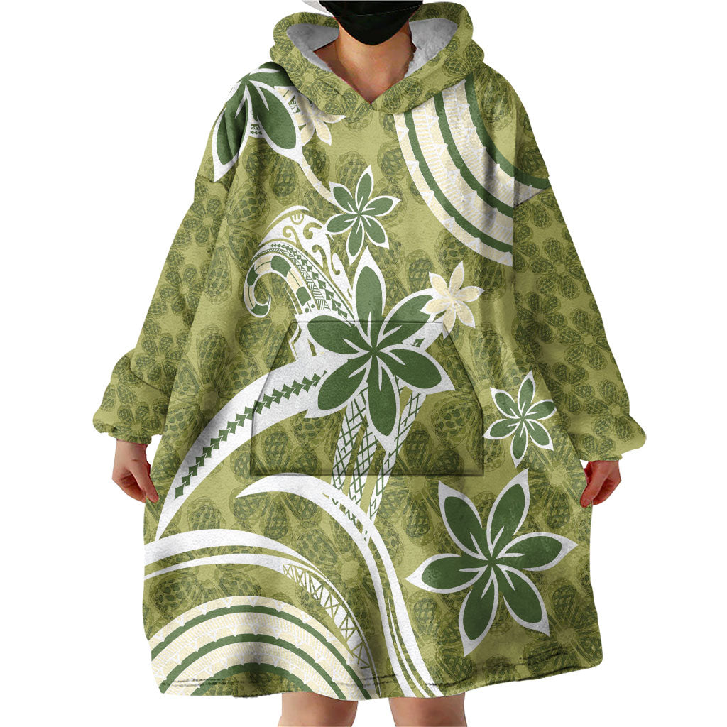 Hawaii Pupuala Plumeria Olive Green Wearable Blanket Hoodie Polynesian Pattern LT01 - Polynesian Pride