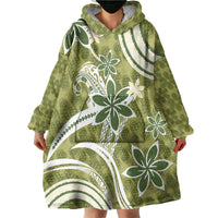 Hawaii Pupuala Plumeria Olive Green Wearable Blanket Hoodie Polynesian Pattern LT01 - Polynesian Pride