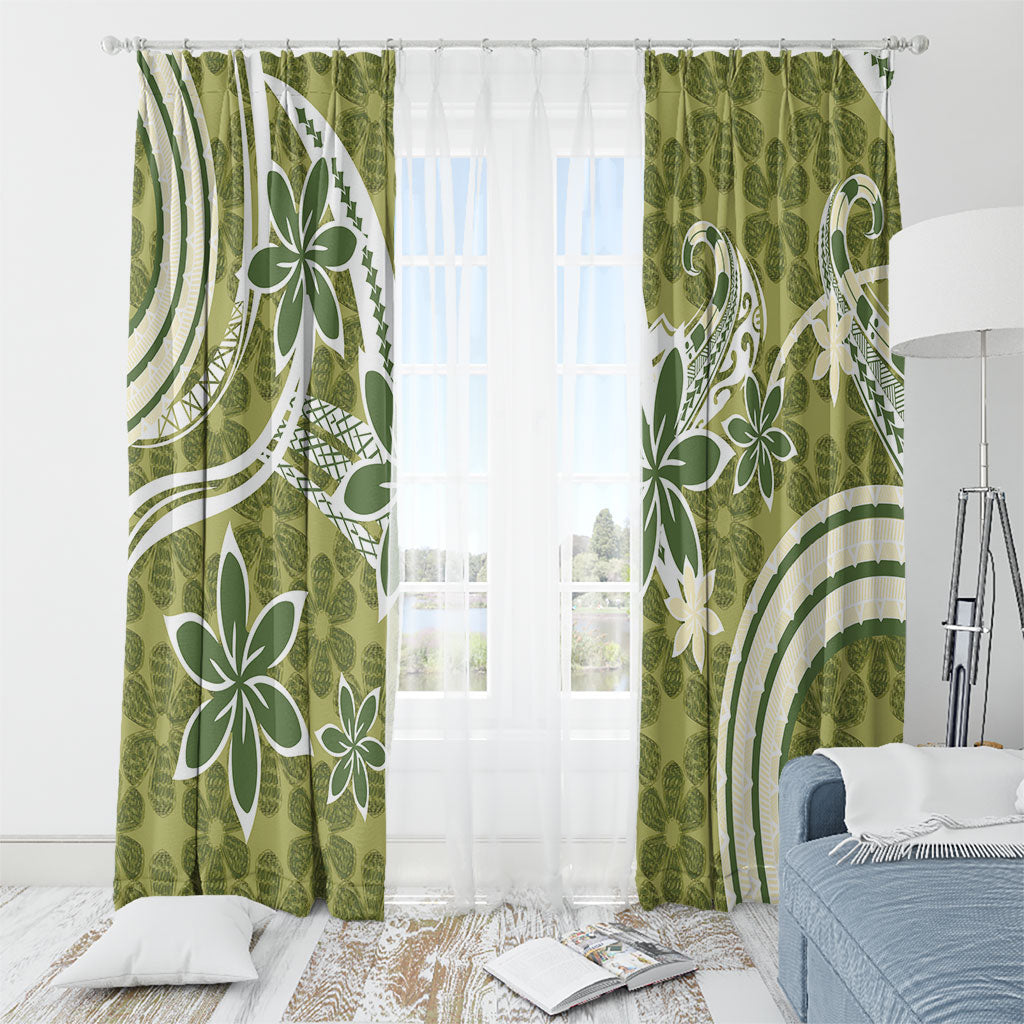 Hawaii Pupuala Plumeria Olive Green Window Curtain Polynesian Pattern LT01 - Polynesian Pride