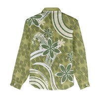 Hawaii Pupuala Plumeria Olive Green Women Casual Shirt Polynesian Pattern LT01 - Polynesian Pride
