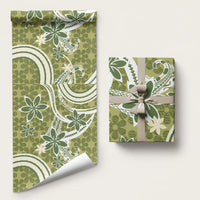 Hawaii Pupuala Plumeria Olive Green Wrapping Paper Polynesian Pattern