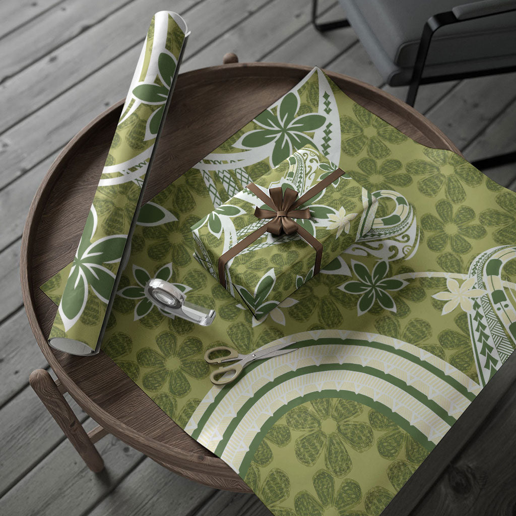 Hawaii Pupuala Plumeria Olive Green Wrapping Paper Polynesian Pattern