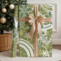 Hawaii Pupuala Plumeria Olive Green Wrapping Paper Polynesian Pattern