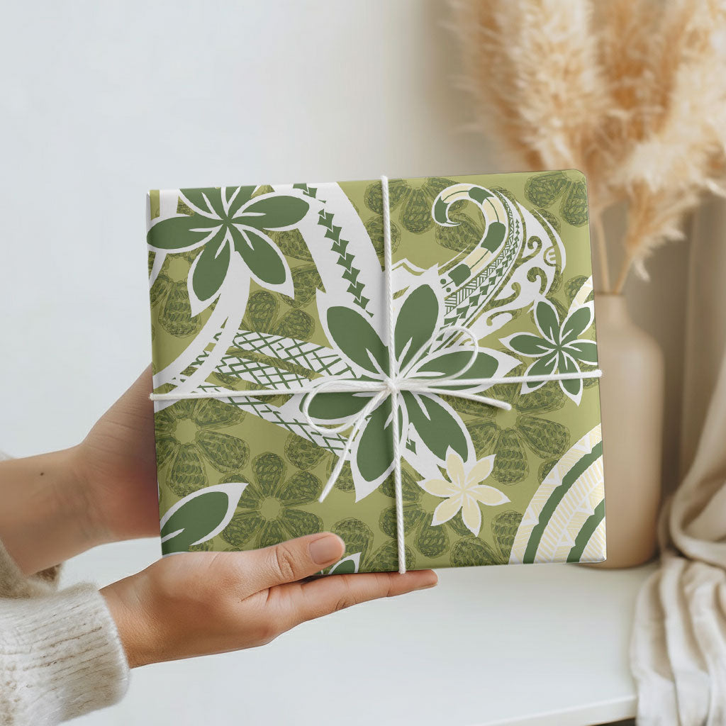 Hawaii Pupuala Plumeria Olive Green Wrapping Paper Polynesian Pattern