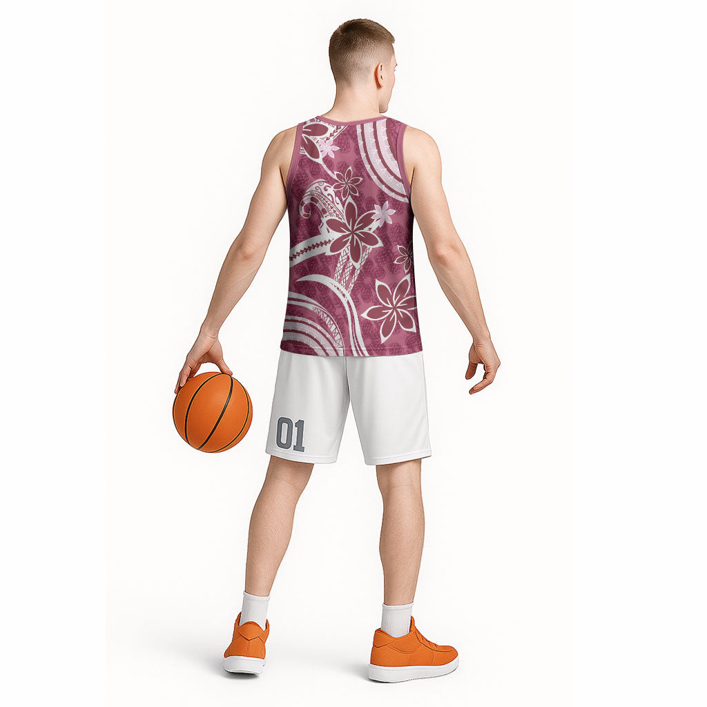 Hawaii Pupuala Plumeria Pink Basketball Jersey Polynesian Pattern LT01 - Polynesian Pride