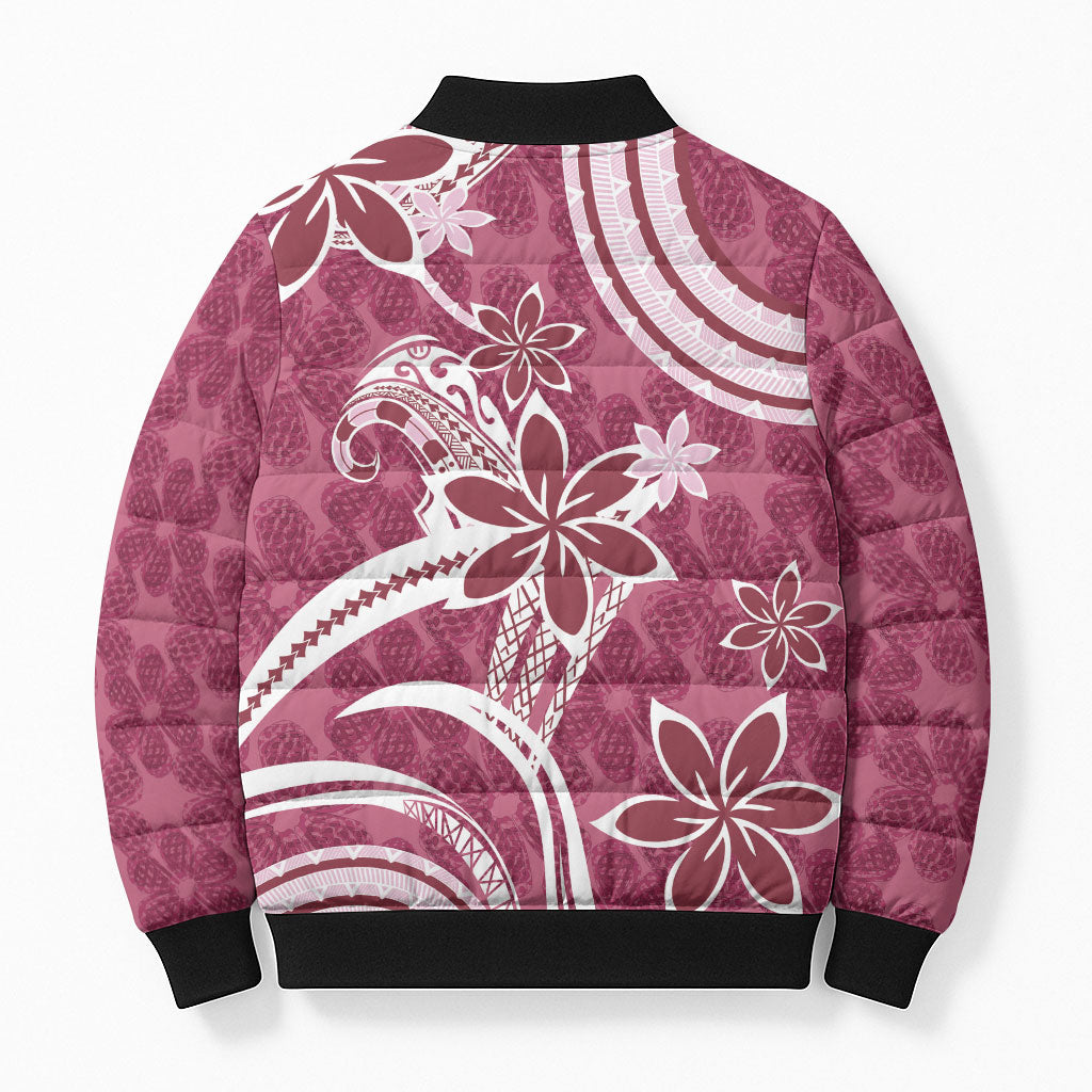 Hawaii Pupuala Plumeria Pink Bomber Puffer Jacket Polynesian Pattern LT01 - Polynesian Pride