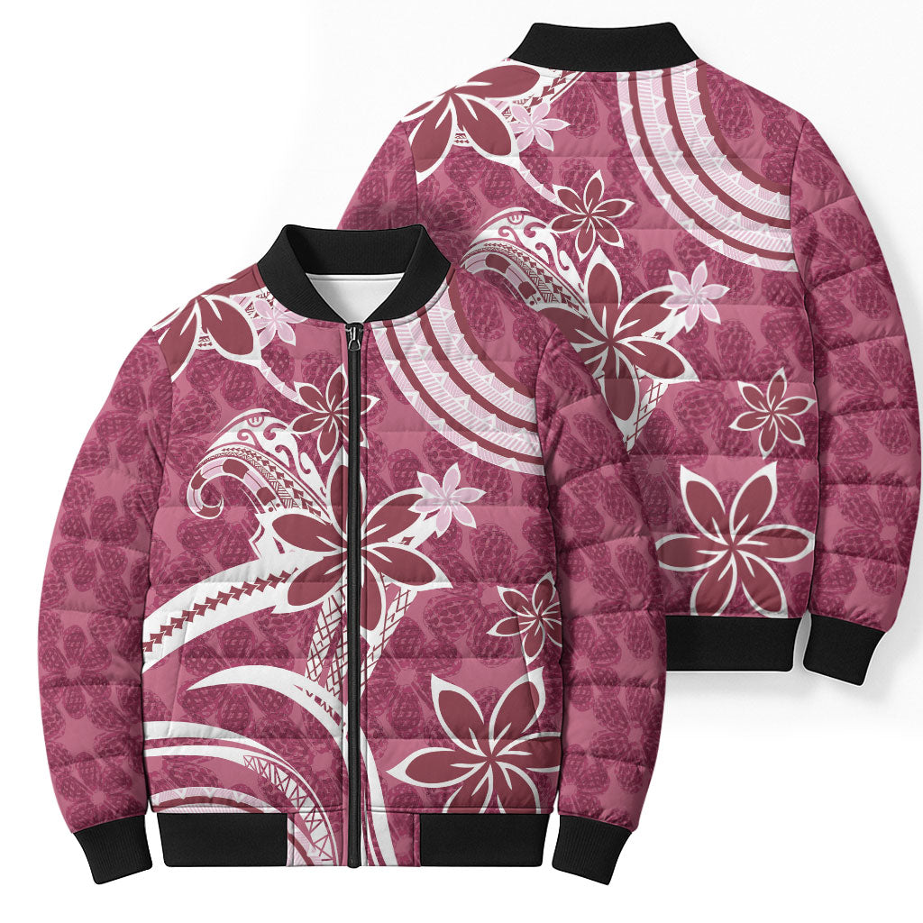Hawaii Pupuala Plumeria Pink Bomber Puffer Jacket Polynesian Pattern LT01 - Polynesian Pride