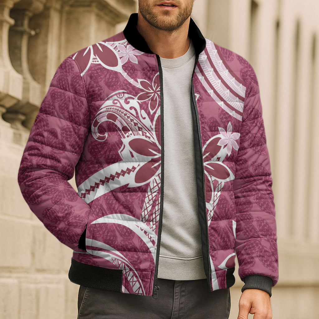 Hawaii Pupuala Plumeria Pink Bomber Puffer Jacket Polynesian Pattern LT01 - Polynesian Pride