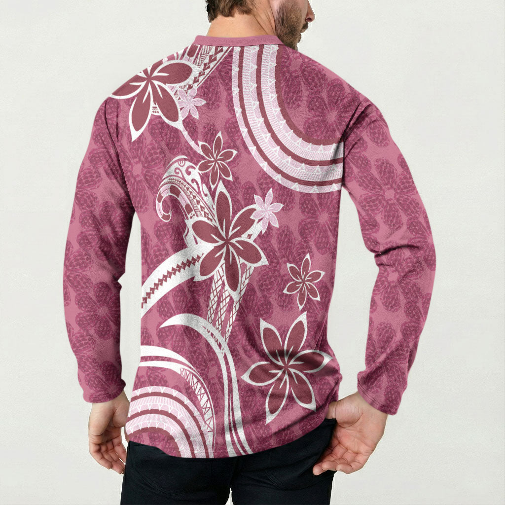 Hawaii Pupuala Plumeria Pink Button Sweatshirt Polynesian Pattern LT01 - Polynesian Pride