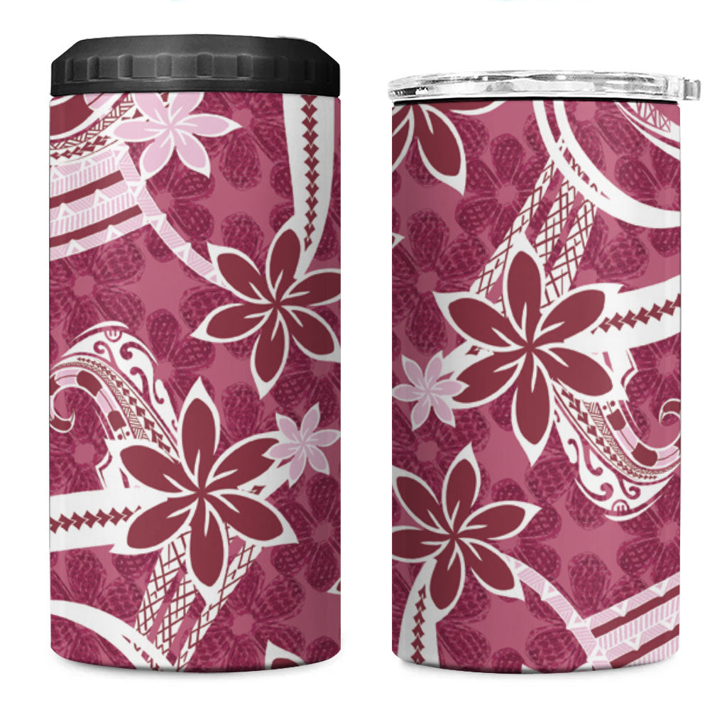Hawaii Pupuala Plumeria Pink 4 in 1 Can Cooler Tumbler Polynesian Pattern