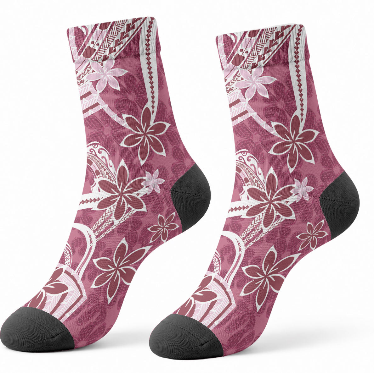 Hawaii Pupuala Plumeria Pink Crew Socks Polynesian Pattern LT01 - Polynesian Pride