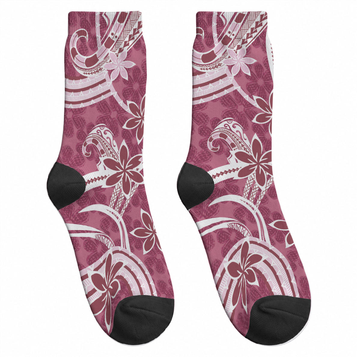 Hawaii Pupuala Plumeria Pink Crew Socks Polynesian Pattern LT01 - Polynesian Pride
