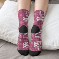 Hawaii Pupuala Plumeria Pink Crew Socks Polynesian Pattern LT01 - Polynesian Pride
