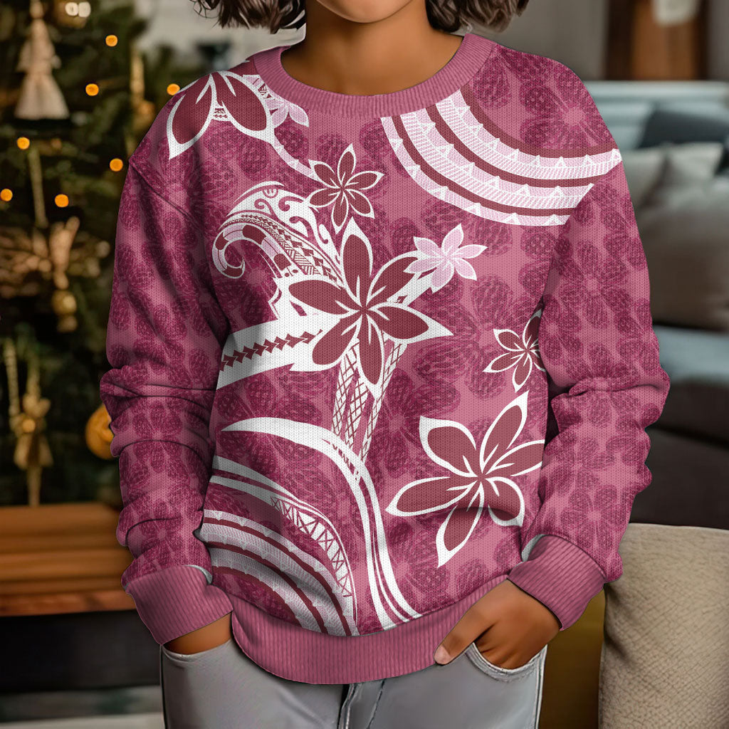 Hawaii Pupuala Plumeria Pink Kid Ugly Christmas Sweater Polynesian Pattern LT01 - Polynesian Pride