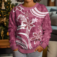 Hawaii Pupuala Plumeria Pink Kid Ugly Christmas Sweater Polynesian Pattern LT01 - Polynesian Pride