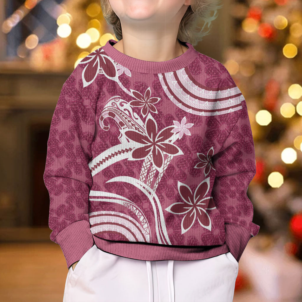 Hawaii Pupuala Plumeria Pink Kid Ugly Christmas Sweater Polynesian Pattern LT01 - Polynesian Pride