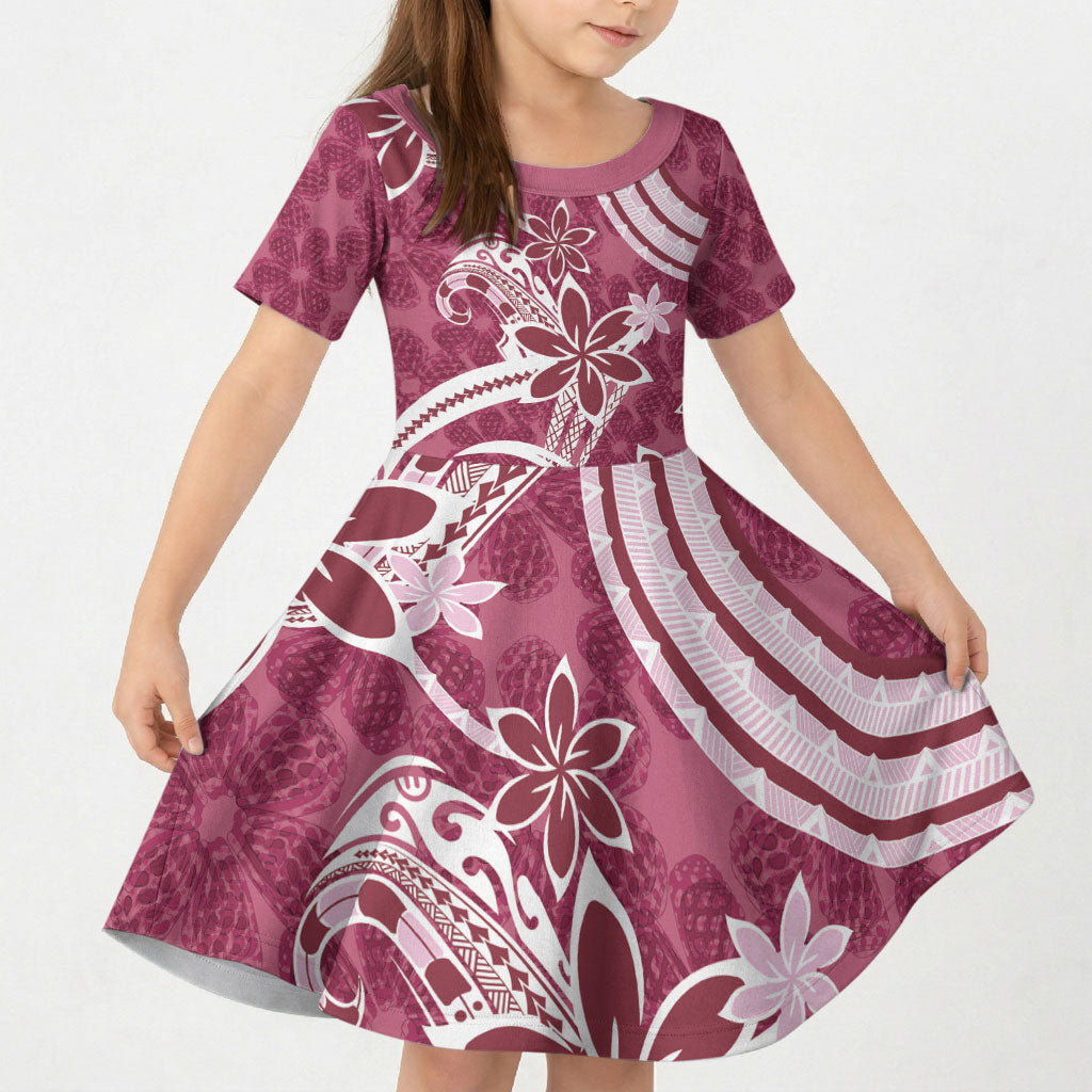 Hawaii Pupuala Plumeria Pink Kid Short Sleeve Dress Polynesian Pattern LT01 KID Pink - Polynesian Pride